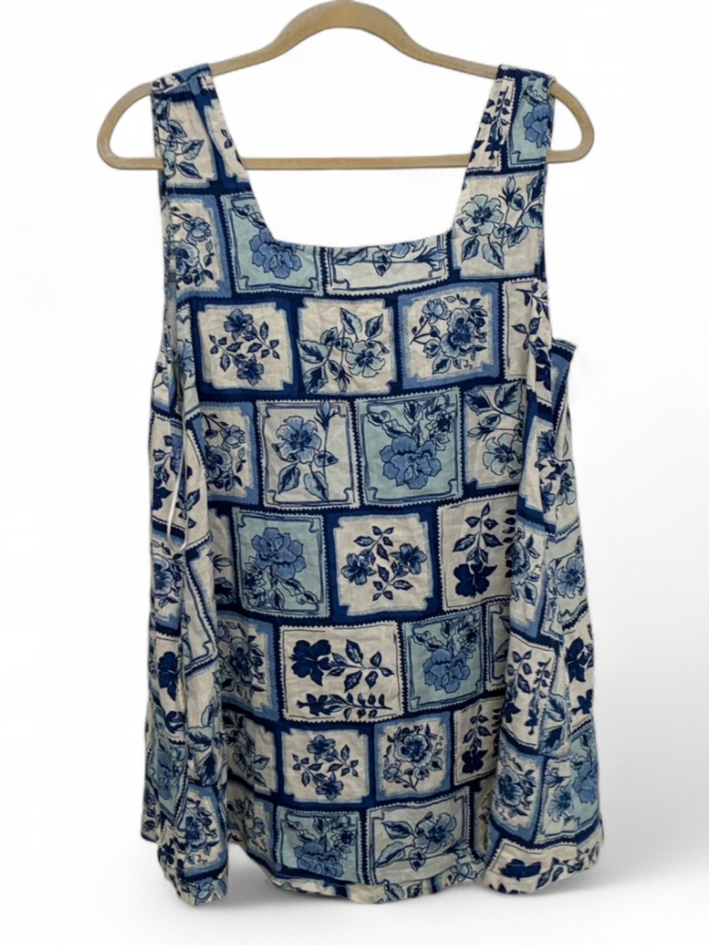 Joie Blue and White Floral Patchwork Floral Linen Sleeveless Mini Dress